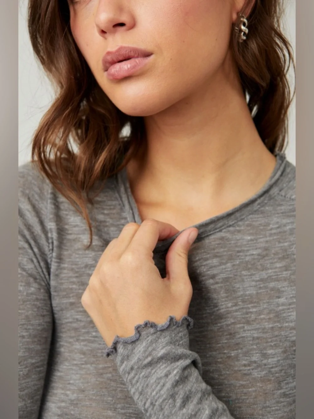 NWOT Free People We The Free Be My Baby Long-Sleeve Tee - Heather grey - XL